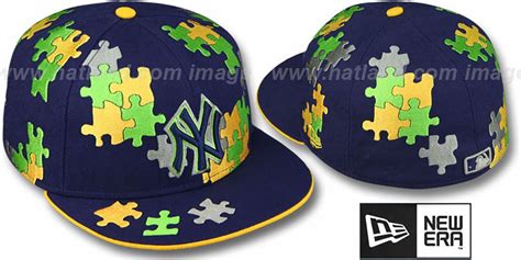 york yankees puzzle navy gold fitted hat   era