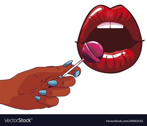 sexy female lips with lollipop pop art style vector image