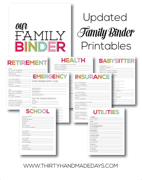 printable updated family binder