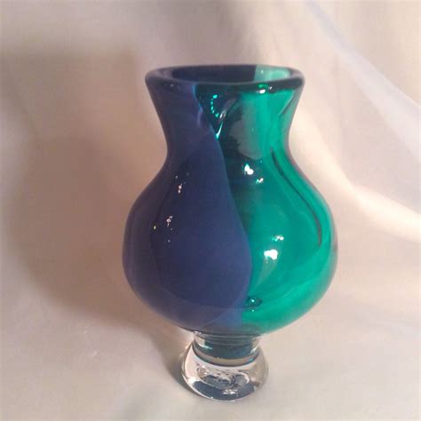 Green And Blue Hand Blown Glass Art Vase Half Green Half Blue