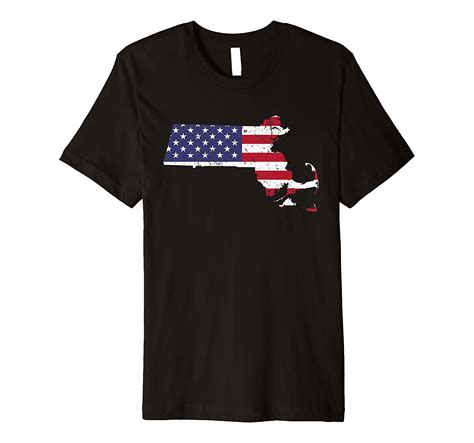 Massachusetts Map State American Flag Shirt 4th Of July Tee