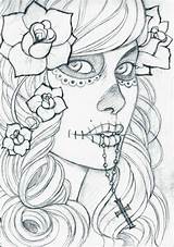 Tattoo Muertos Dia Skulls Muerte Tatouage Woman Imgarcade Catrinas Colouring Drus sketch template