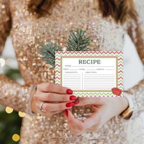 christmas recipe cards printable recipe card template etsy