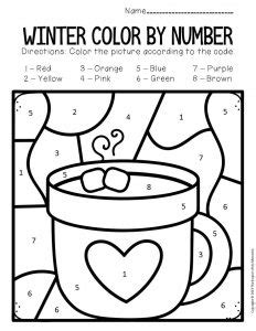 color  number winter preschool worksheets