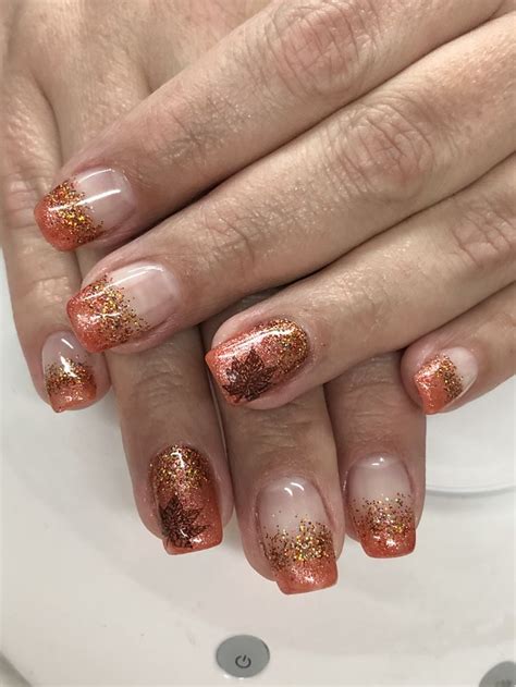 Shimmer Orange French Fall Ombré Glitter Gel Nails Nail Tip Designs