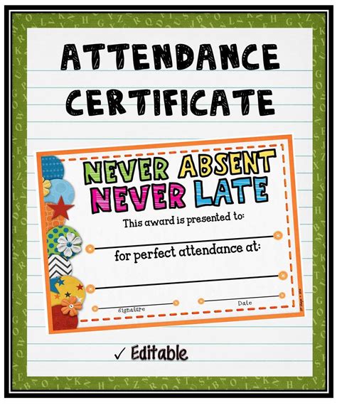 attendance certificate  fillable perfect attendance certificate