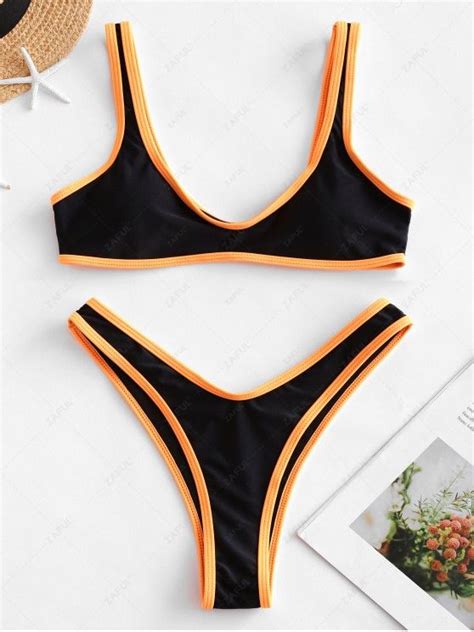 [47 Off] [popular] 2020 Contrast Trim Sport Bikini Set In Black Zaful