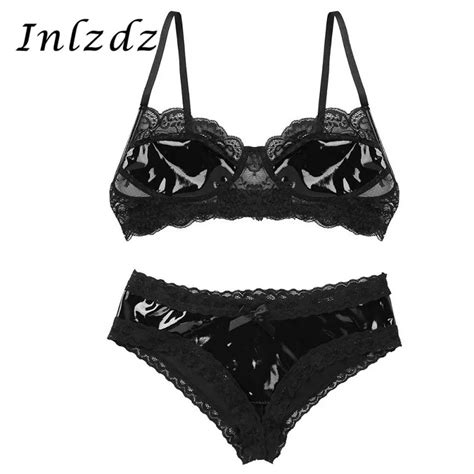 womens erotic sex lingerie set patent leather lace wire free unlined