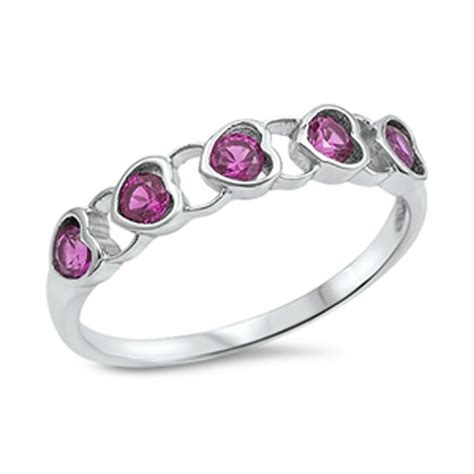 Sac Silver Sideways Heart Simulated Ruby Cute Promise Ring 925