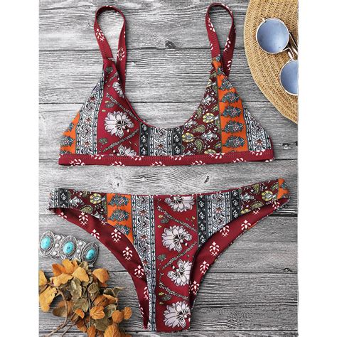 zaful 2018 women new patchwork print scoop neck bikini set beachwear