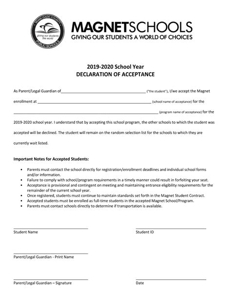 declaration acceptance fill  printable fillable blank