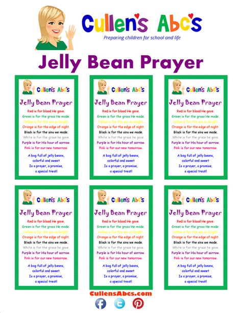 jelly bean prayer printable cards   printable