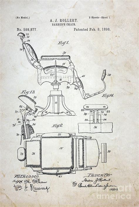 vintage barber chair patent photograph  paul ward pixels
