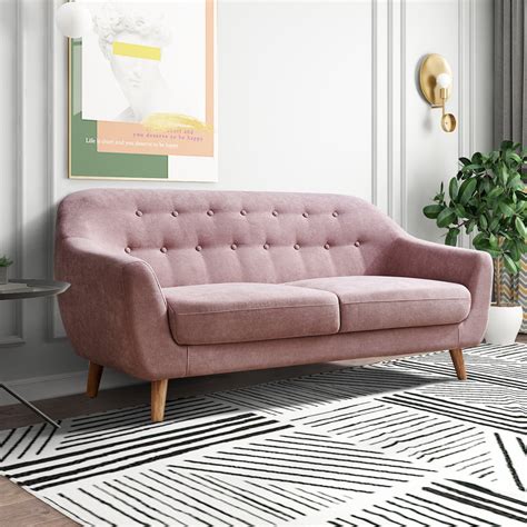 clearance pink loveseat sofa mid century modern fabric sofas  small spaces rolled arm