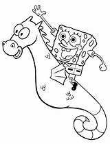 Spongebob Seahorse Mewarnai Squarepants Halaman Riding Sponges Squidward Krabs Raskrasil Drucken sketch template