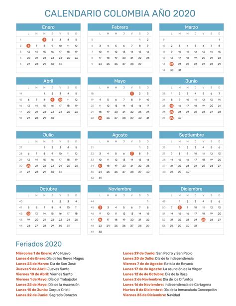 calendario de colombia ano feriados
