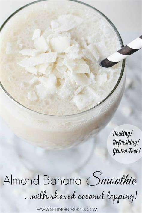 almond banana smoothie recipe with shaved coconut topping silksmoothies setting for four