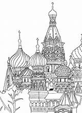 Basil Moscow Cathedral Saint Kids Cities Coloring Square Fun Red sketch template
