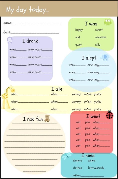 preschool daily report template ideas templates daycare