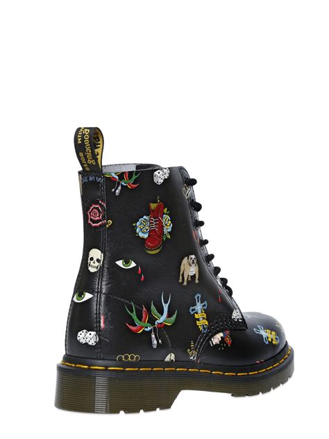 lyst dr martens mm tattoo printed leather boots  black