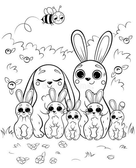coloring page outline  cute cartoon hare family   bunnies