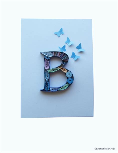 blue  initial letter quilling card quilled  monogram blank