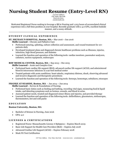 graduate nurse resume template