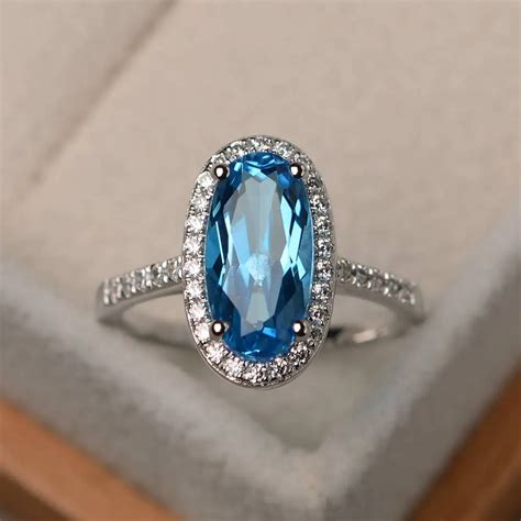 big blue oval cz zircon stone silver rings  women fashion wedding