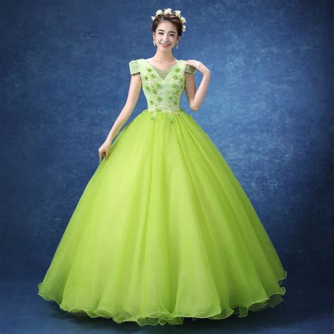 real light green flower beading ball gown medieval dress princess