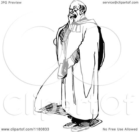 Clipart Of A Retro Vintage Black And White Yawning Vicar