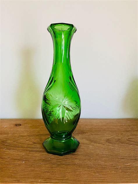 vintage green glass vases green depression glass green etsy