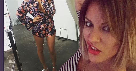 caroline flack shows off her perfect pins and ample cleavage in floral