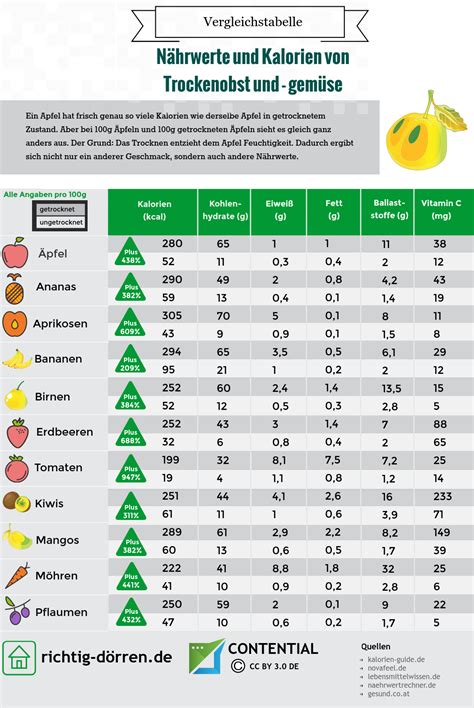 kalorientabelle sind getrocknete fruechte gesund infografik