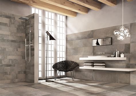 carrelage de salle de bain aspect pierre nuancee grise terranova