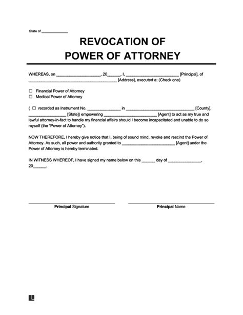 printable revocation  power  attorney template printable