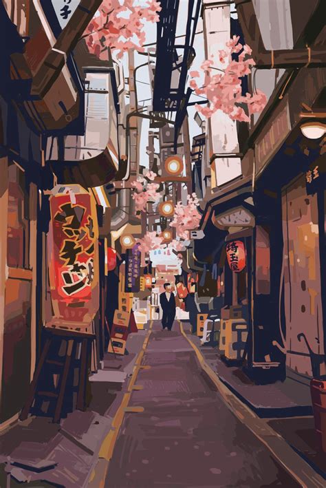 Japanese Street Jun Tai Li Art Wallpaper City Art Anime Scenery