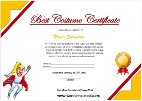 costume certificate templates word templates