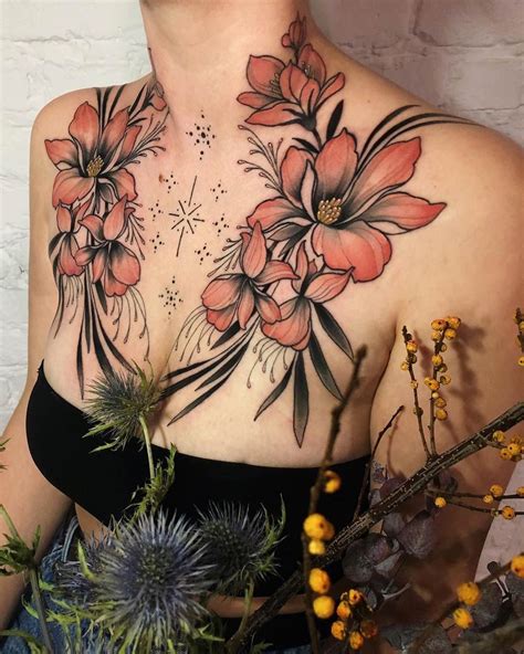 Floral Chest Tattoo In 2020 Chest Tattoos For Women Cool Chest