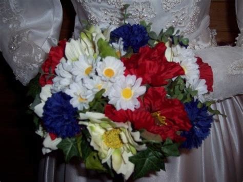 Red White And Blue Wedding Bouquet With Mixed Silk Flowers