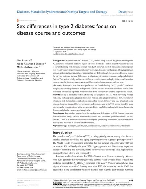 Pdf Sex Differences In Type 2 Diabetes Focus On Disease Course And