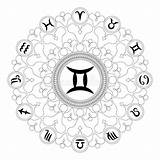 Mandala Vector Gemini Zodiac Symbol Coloring Adult Book sketch template