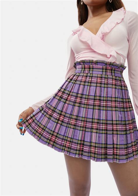 pleated plaid mini skirt with ruffle trim pink dolls kill