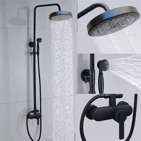 bathroom black shower set wall mounted  rainfall shower mixer tap faucet single handle bath