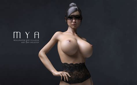 wallpaper mya art 3d girl virtual babe asian big boobs huge tits nipples black hair