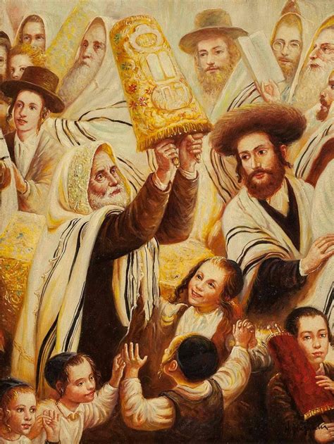 henry bingham simchat torah rejoicing   torah jewish holiday judaica painting