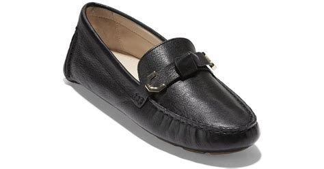 cole haan evelyn bow leather driver in black lyst