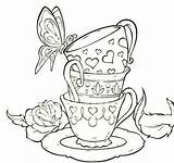 Cups Teapots Cafetera Malvorlagen Digi Bordar Tazas Colorier Teacups Bordados sketch template