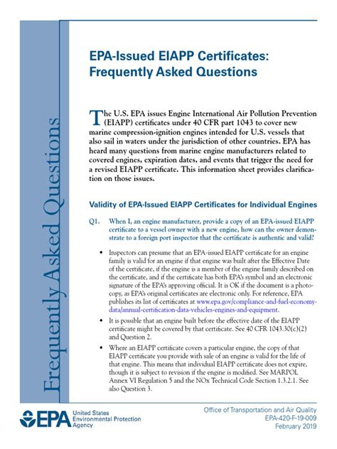 ea united epa issued eiapp certifcates frequently asked questions