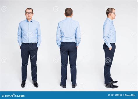 front   side view  businessman  gray background stock