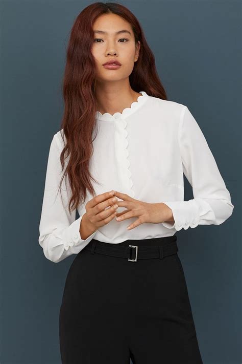 scalloped edge blouse white ladies hm  blouses  women kpop fashion outfits